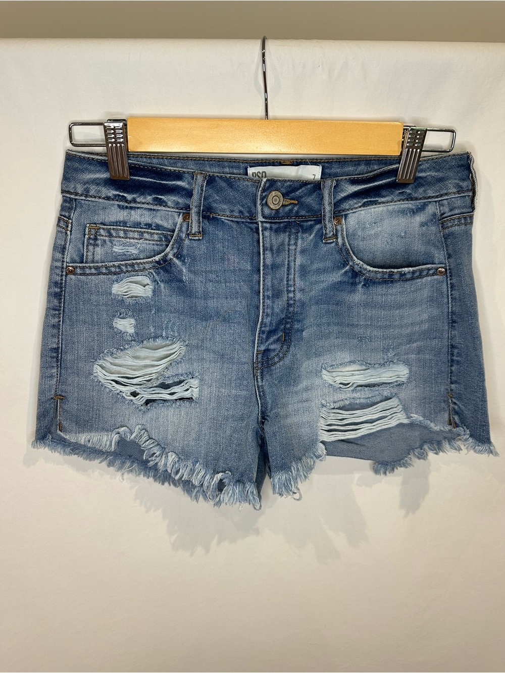 RSQ Distressed Light Blue Denim Frayed Hem Shorts